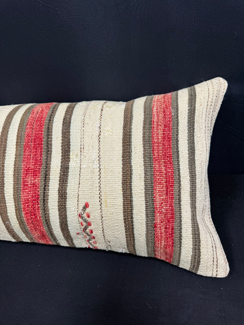 Turkish Hemp Pillow Cushion Natural Beige Red Cushion Cover 14x40 #30522