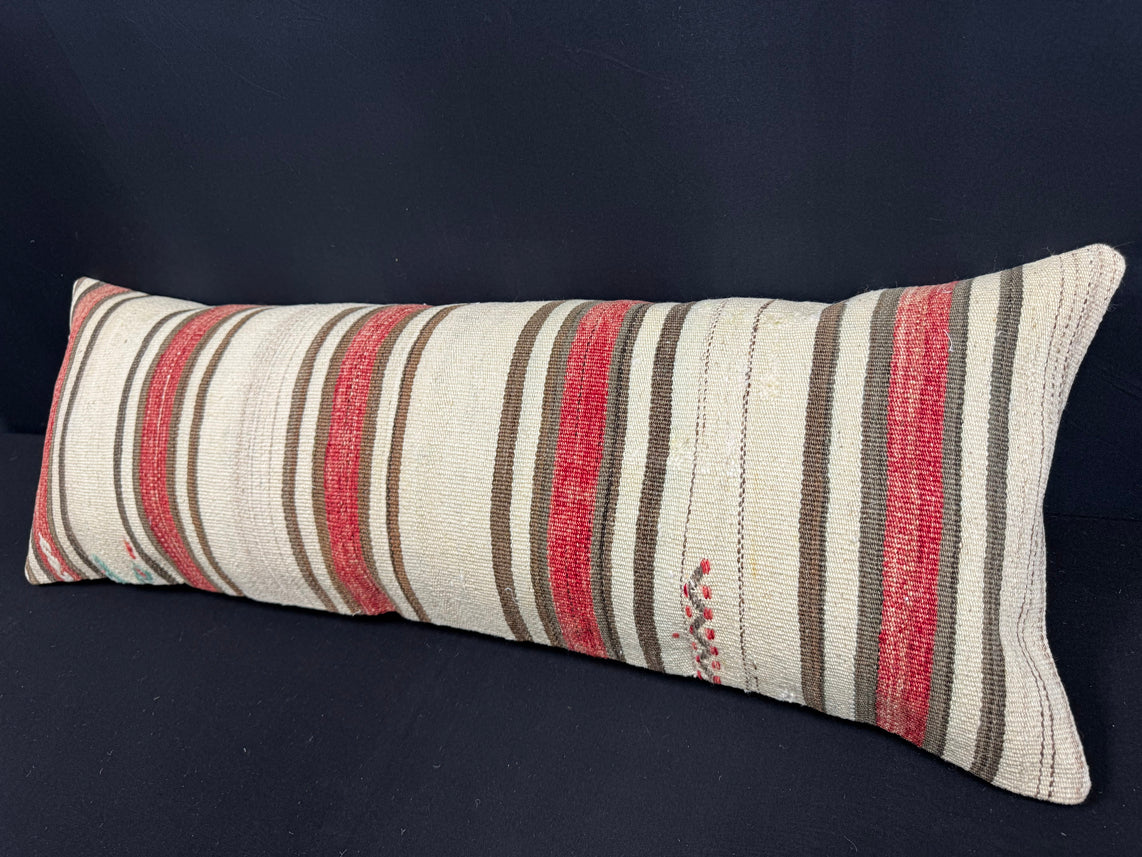Turkish Hemp Pillow Cushion Natural Beige Red Cushion Cover 14x40 #30522