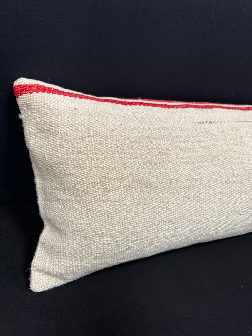 Turkish Hemp Pillow Cushion Natural Beige Red Cushion Cover 14x40 #30516