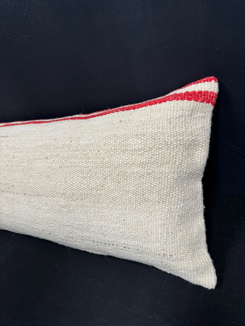 Turkish Hemp Pillow Cushion Natural Beige Red Cushion Cover 14x40 #30516