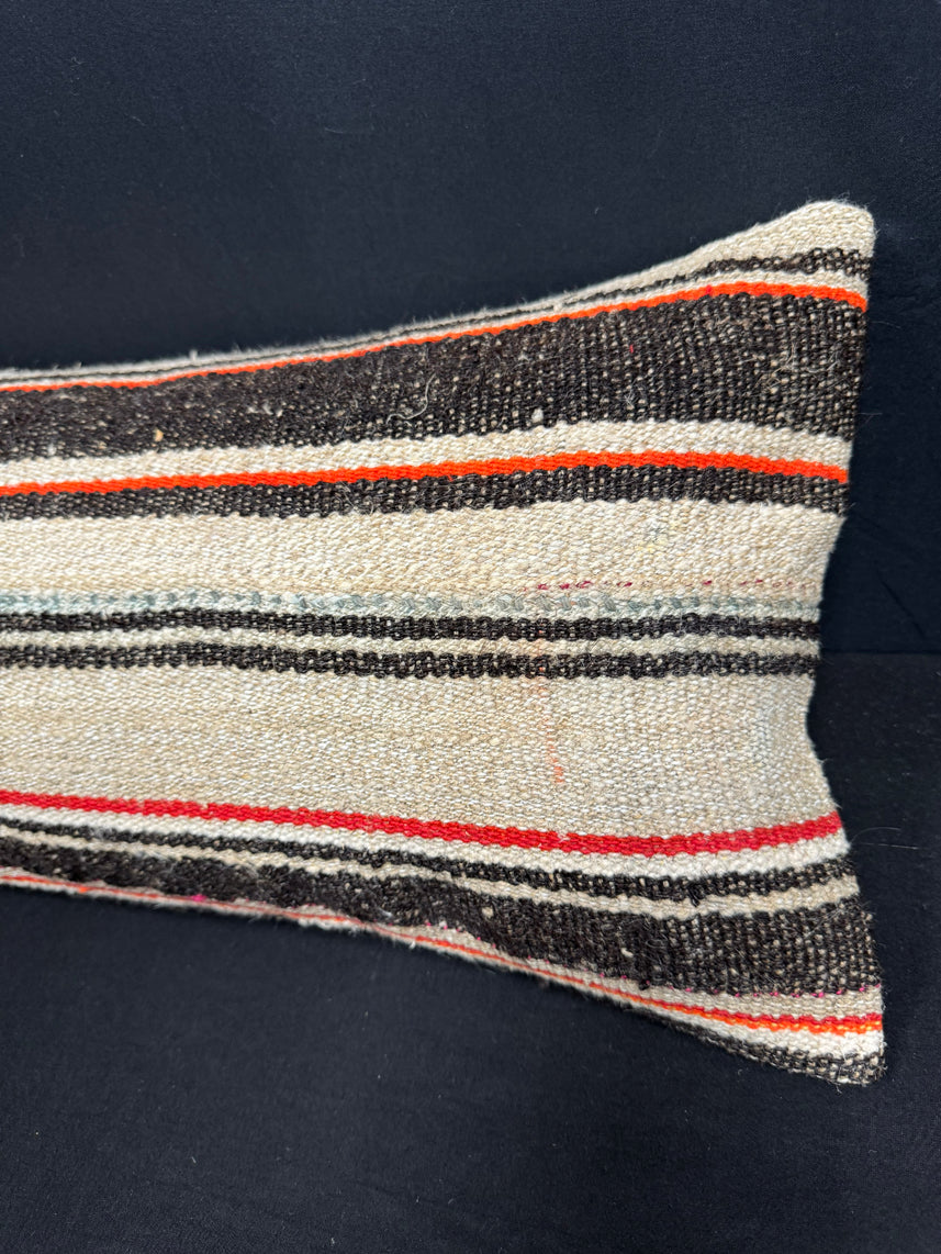 Turkish Hemp Pillow Cushion Natural Beige Black Cushion Cover 14x40 #30519