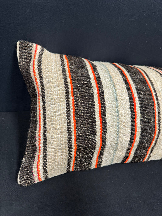 Turkish Hemp Pillow Cushion Natural Beige Black Cushion Cover 14x40 #30453
