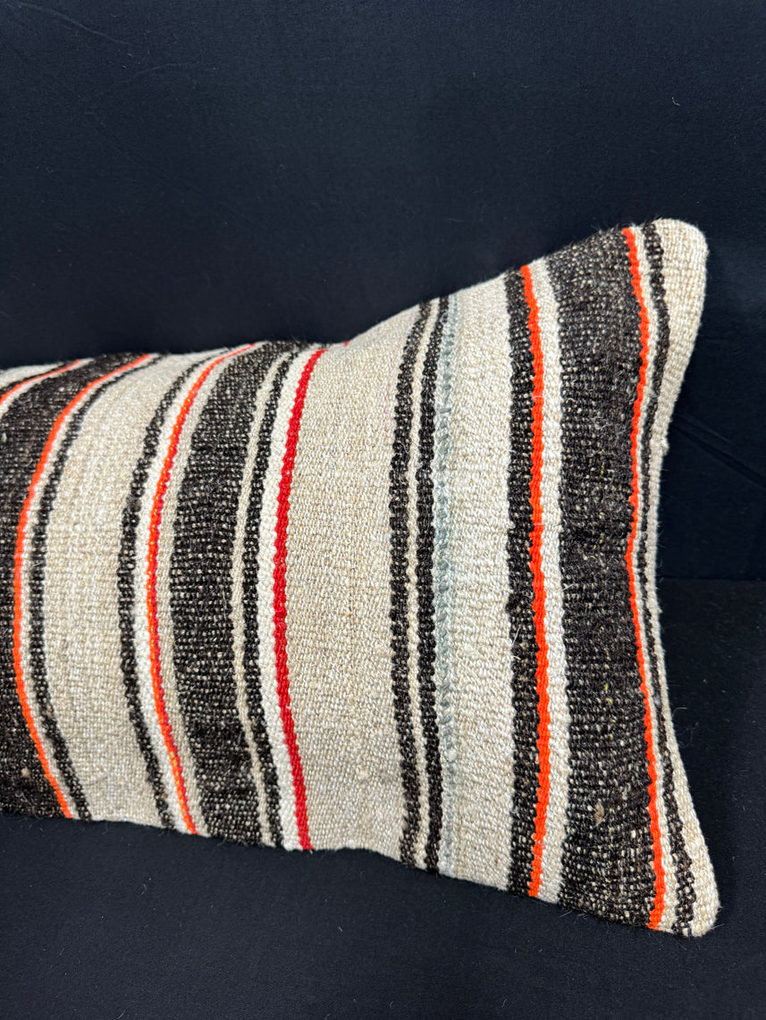 Turkish Hemp Pillow Cushion Natural Beige Black Cushion Cover 14x40 #30453