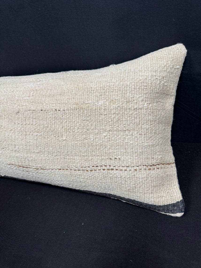 Turkish Hemp Pillow Cushion Natural Beige Black Cushion Cover 14x40 #30433