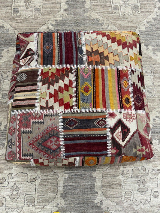 Turkish Kilim Ottoman Pouffe 39"x39"x12" #02-P