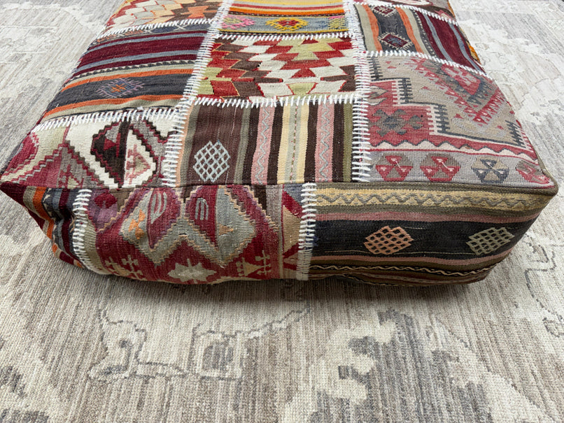 Turkish Kilim Ottoman Pouffe 39"x39"x12" #02-P