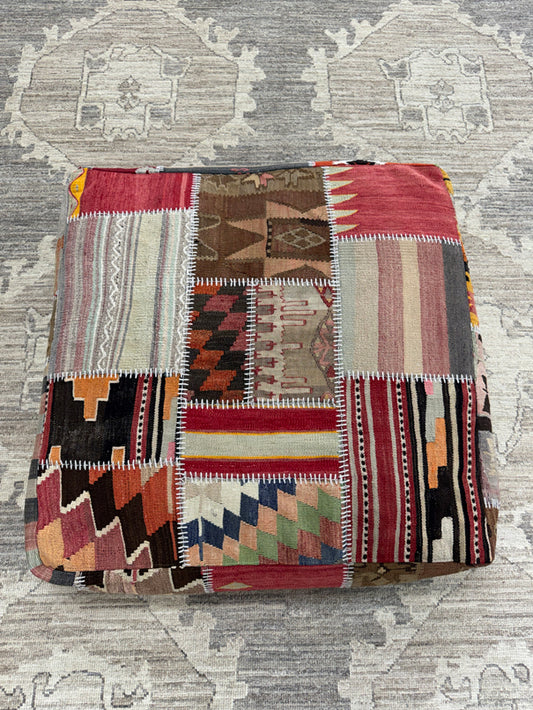 Turkish Kilim Ottoman Pouffe 39"x39"x12" #15-P