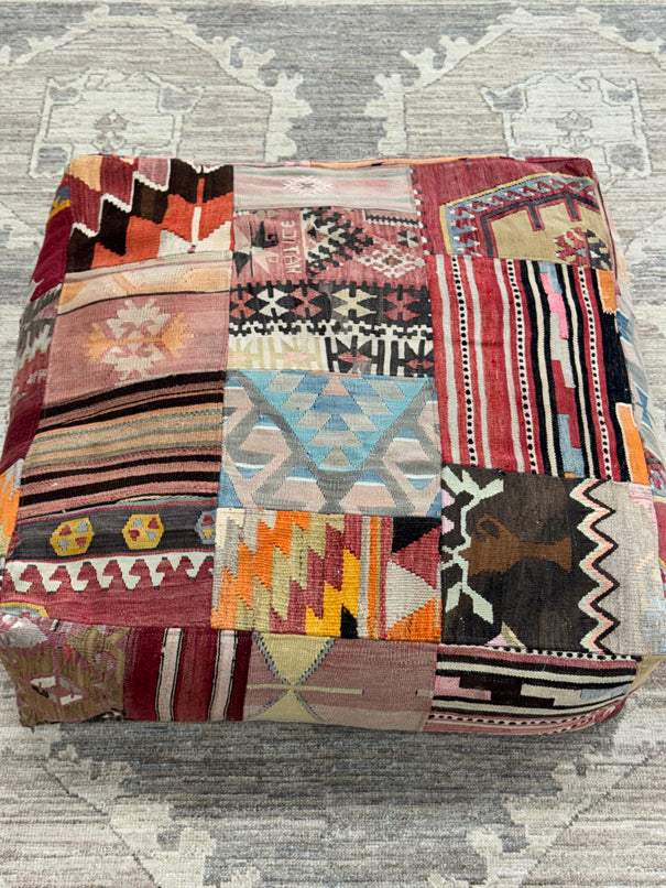 Turkish Kilim Ottoman Pouffe 39"x39"x12" #17-P