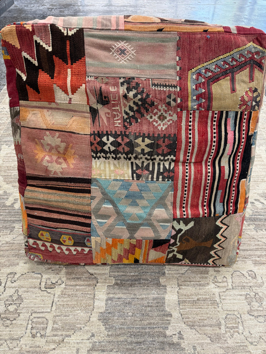 Turkish Kilim Ottoman Pouffe 39"x39"x12" #17-P