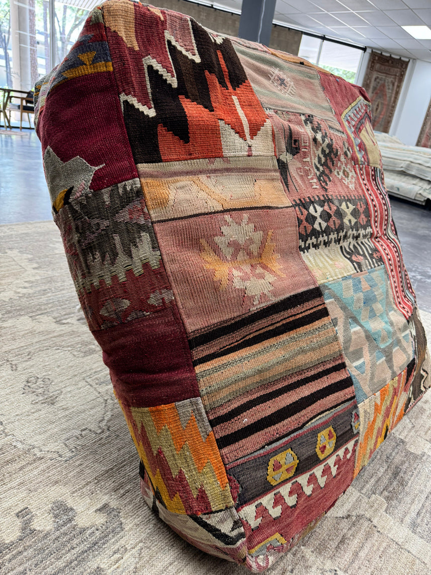 Turkish Kilim Ottoman Pouffe 39"x39"x12" #17-P