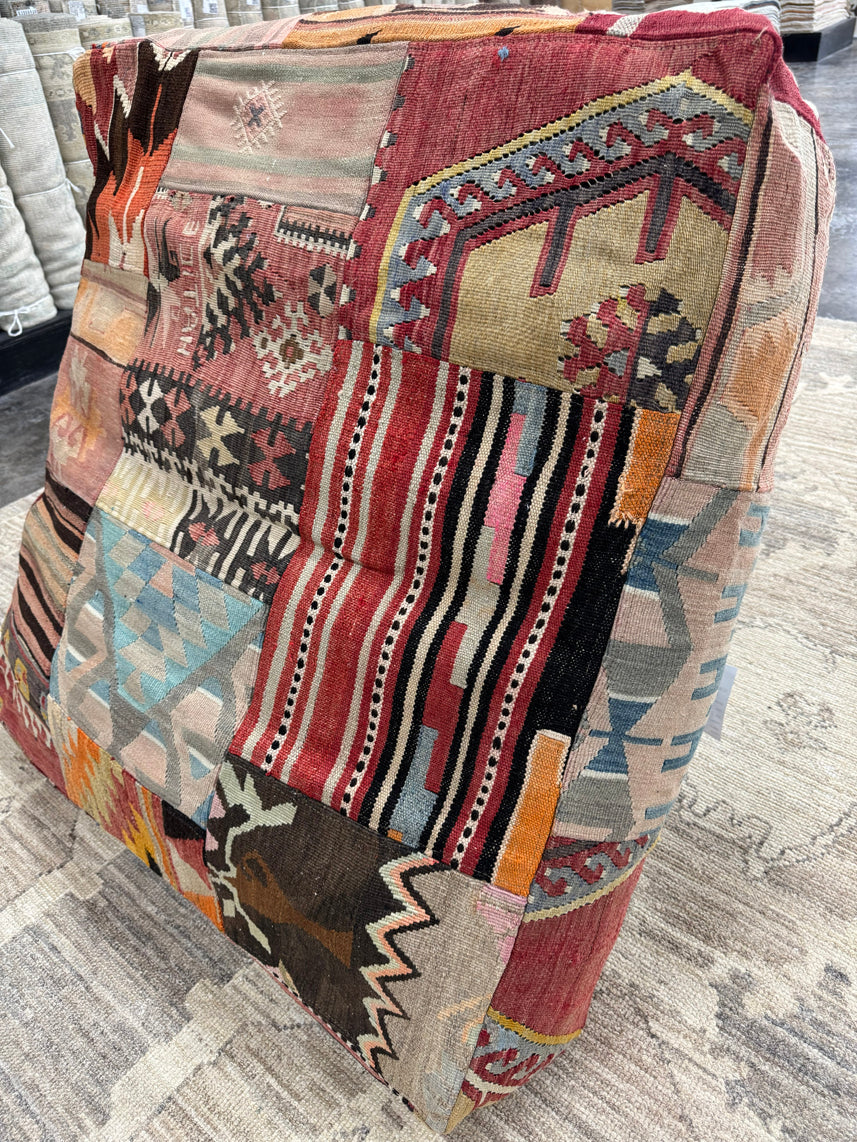 Turkish Kilim Ottoman Pouffe 39"x39"x12" #17-P