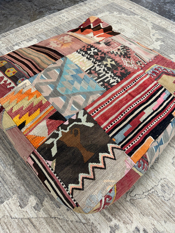 Turkish Kilim Ottoman Pouffe 39"x39"x12" #17-P
