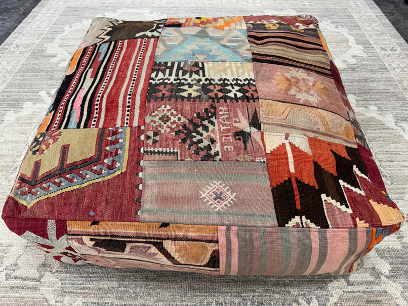 Turkish Kilim Ottoman Pouffe 39"x39"x12" #17-P