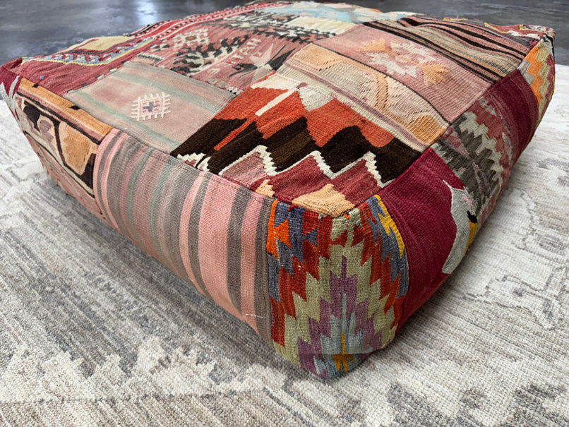 Turkish Kilim Ottoman Pouffe 39"x39"x12" #17-P