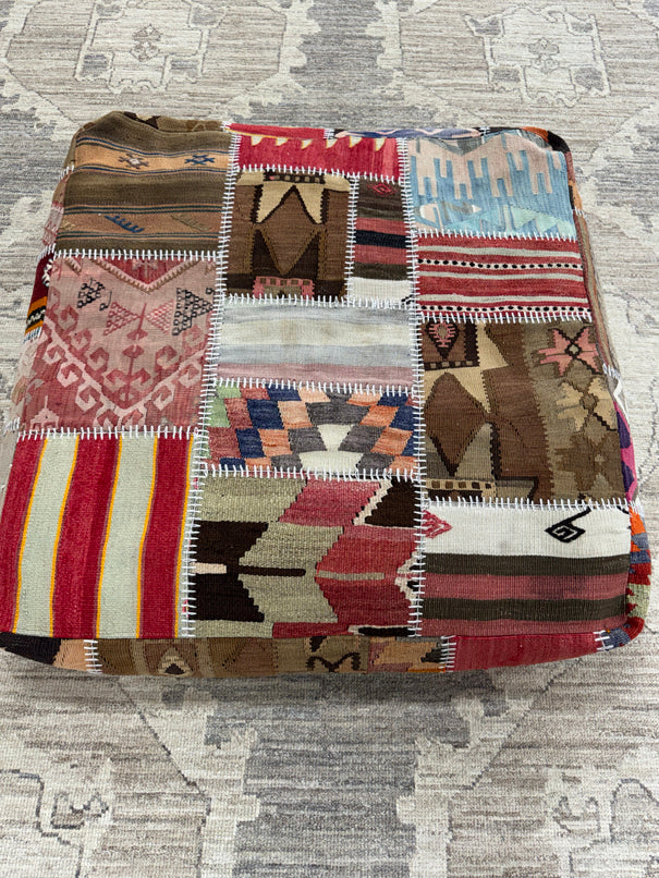 Turkish Kilim Ottoman Pouffe 39"x39"x12" #22-P