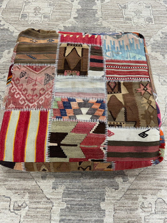 Turkish Kilim Ottoman Pouffe 39"x39"x12" #22-P