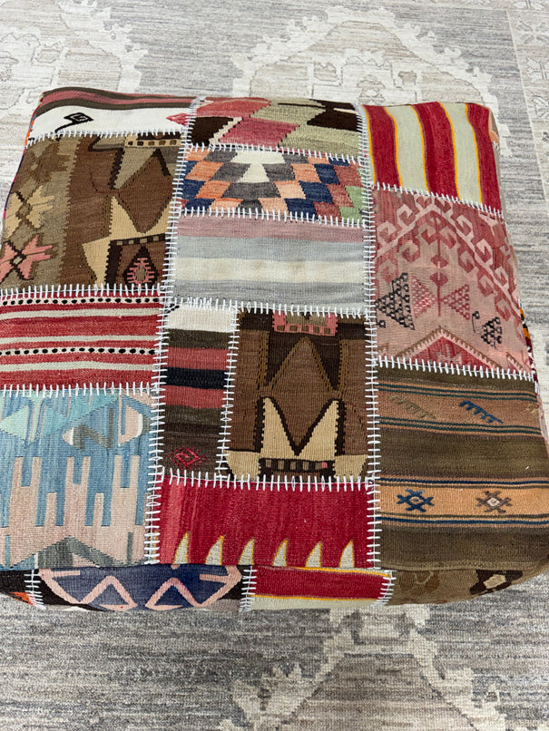 Turkish Kilim Ottoman Pouffe 39"x39"x12" #22-P