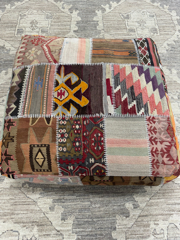 Turkish Kilim Ottoman Pouffe 39"x39"x12" #21-P