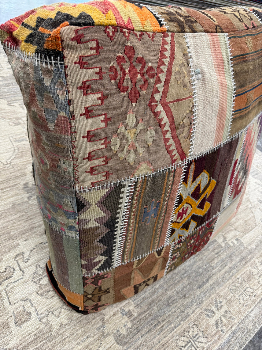 Turkish Kilim Ottoman Pouffe 39"x39"x12" #21-P