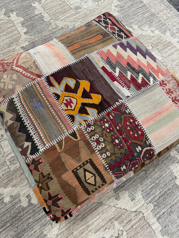Turkish Kilim Ottoman Pouffe 39"x39"x12" #21-P