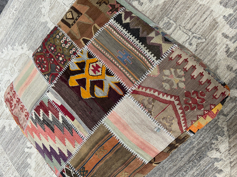 Turkish Kilim Ottoman Pouffe 39"x39"x12" #21-P