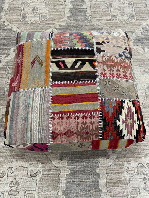 Turkish Kilim Ottoman Pouffe 39"x39"x12" #24-P
