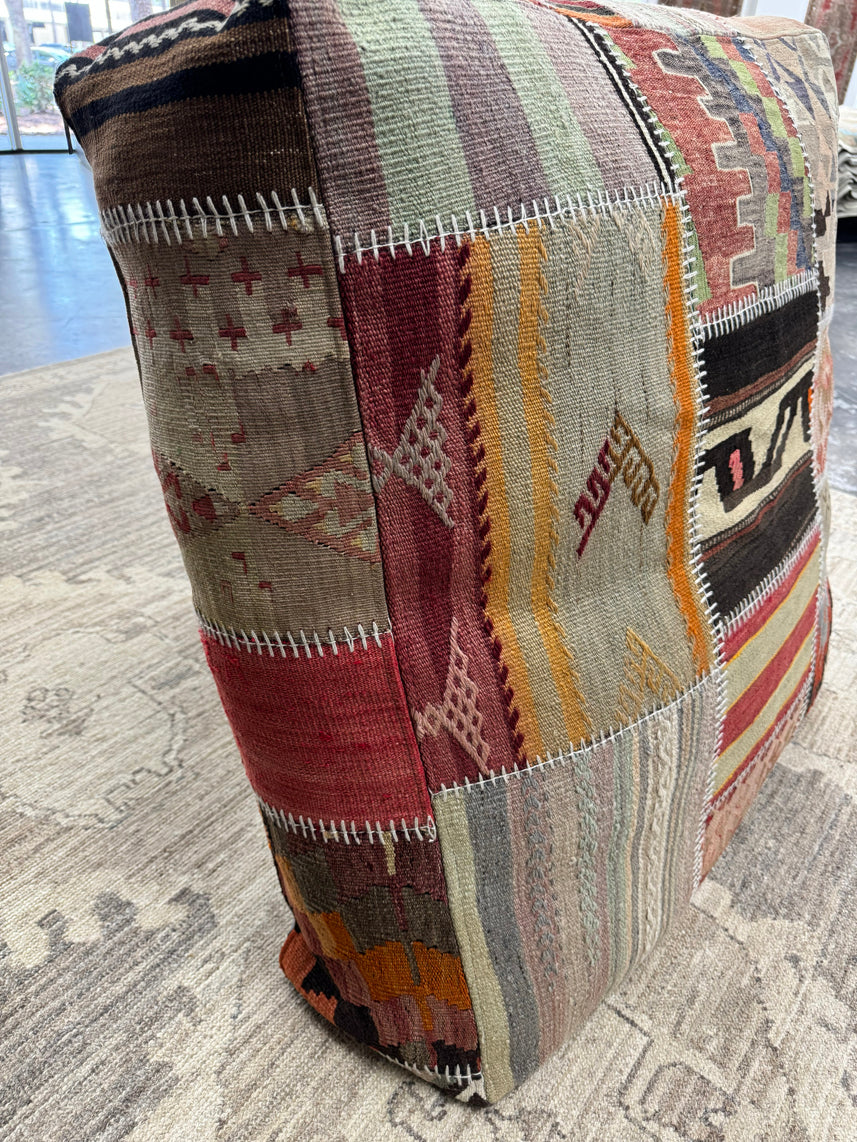 Turkish Kilim Ottoman Pouffe 39"x39"x12" #24-P