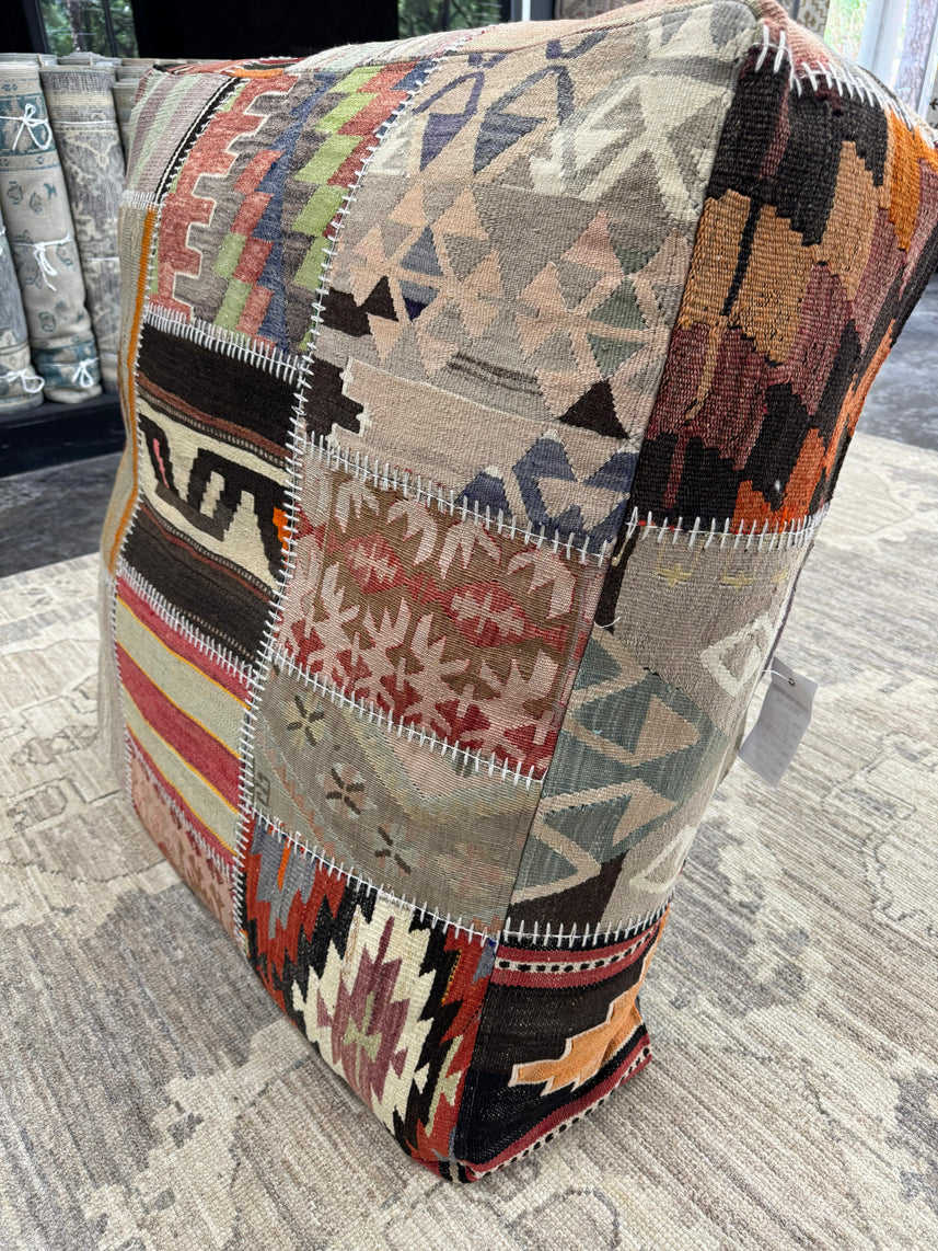 Turkish Kilim Ottoman Pouffe 39"x39"x12" #24-P