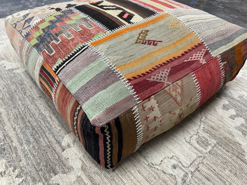 Turkish Kilim Ottoman Pouffe 39"x39"x12" #24-P