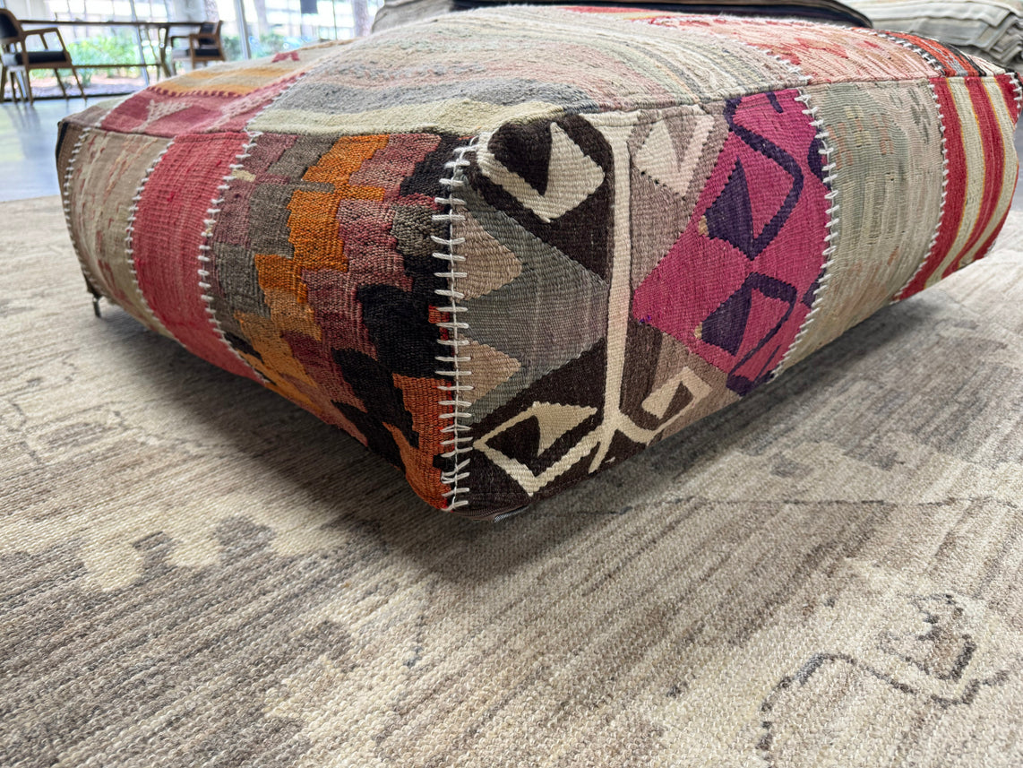 Turkish Kilim Ottoman Pouffe 39"x39"x12" #24-P