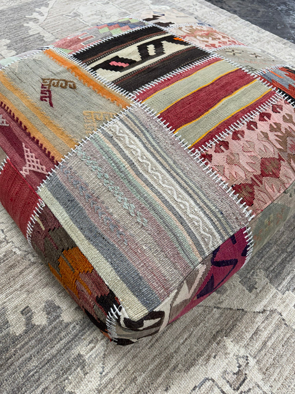Turkish Kilim Ottoman Pouffe 39"x39"x12" #24-P