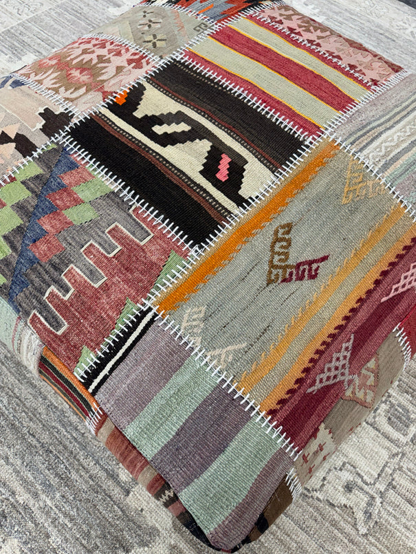 Turkish Kilim Ottoman Pouffe 39"x39"x12" #24-P