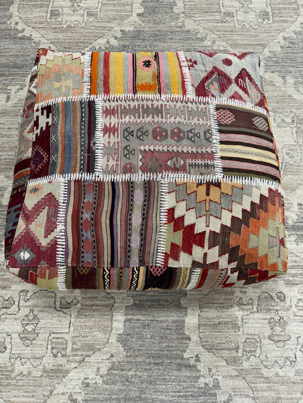 Turkish Kilim Ottoman Pouffe 39"x39"x12" #01-P