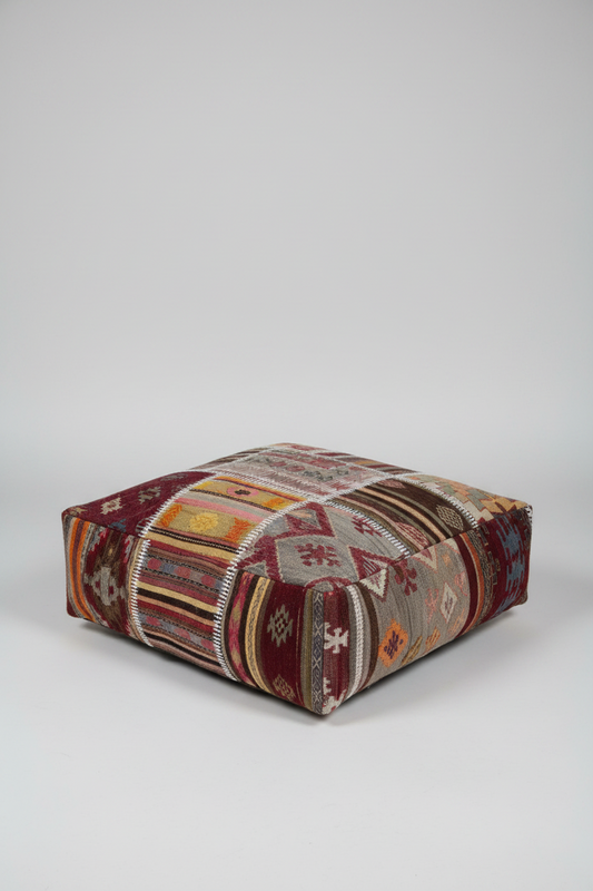 Turkish Kilim Ottoman Pouffe 39"x39"x12" #01-P