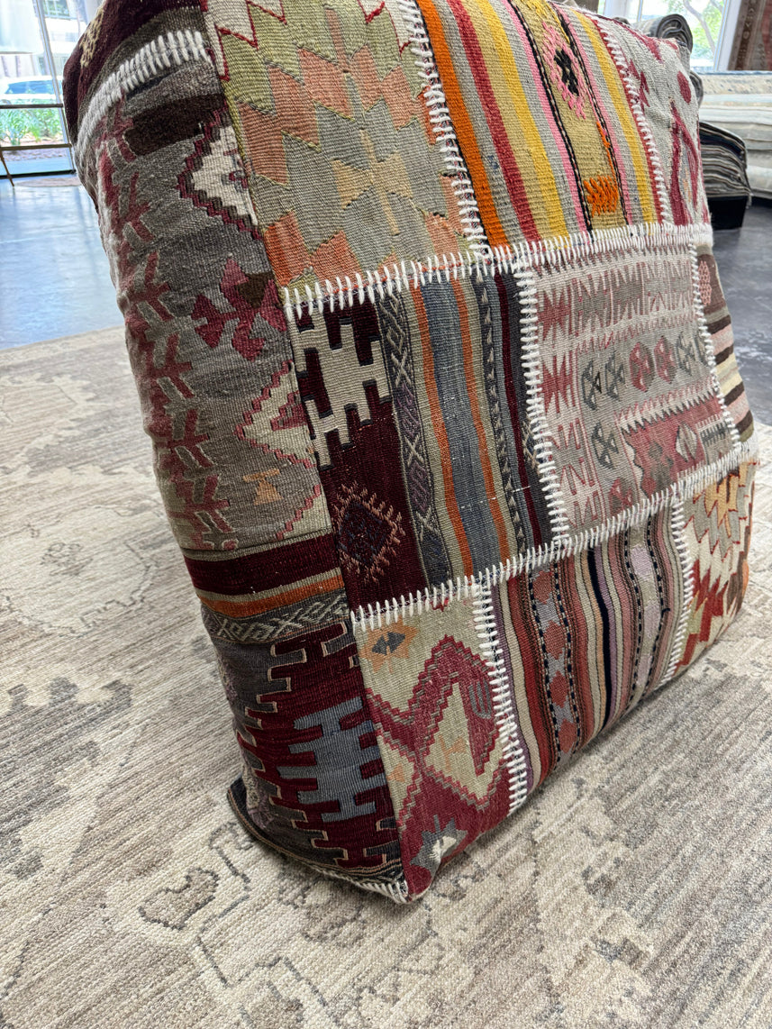 Turkish Kilim Ottoman Pouffe 39"x39"x12" #01-P