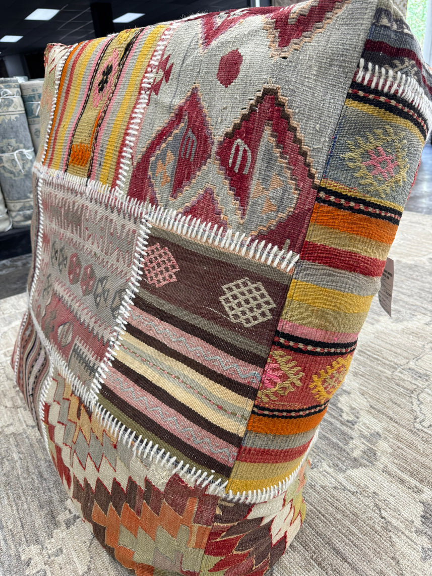 Turkish Kilim Ottoman Pouffe 39"x39"x12" #01-P