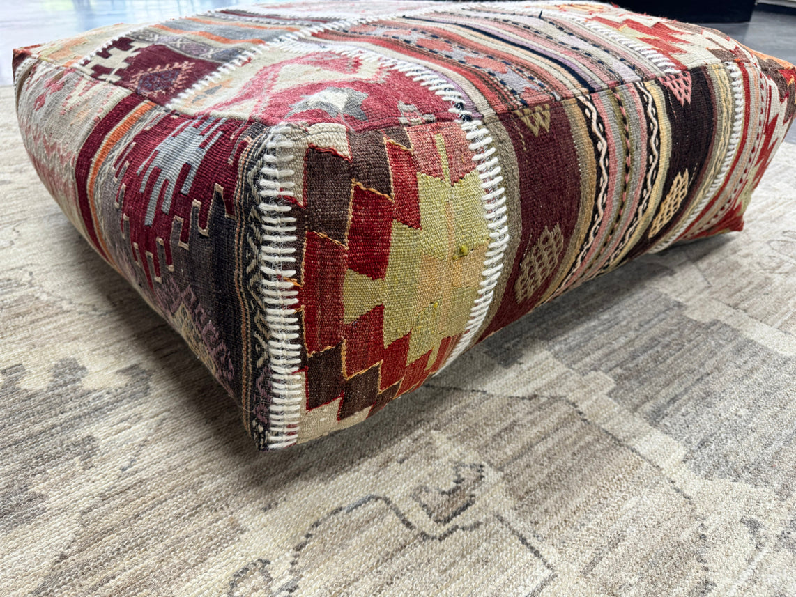 Turkish Kilim Ottoman Pouffe 39"x39"x12" #01-P
