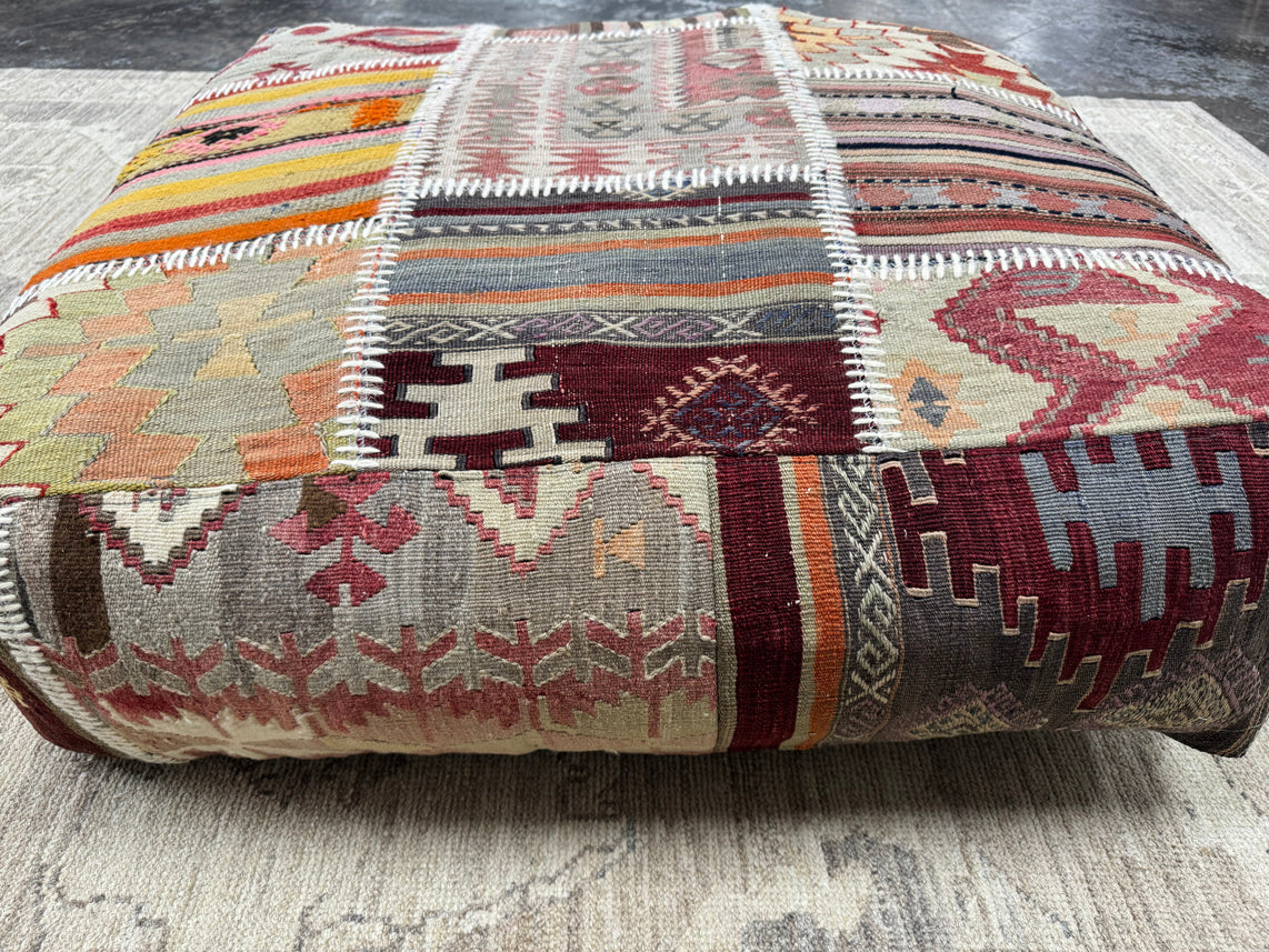 Turkish Kilim Ottoman Pouffe 39"x39"x12" #01-P