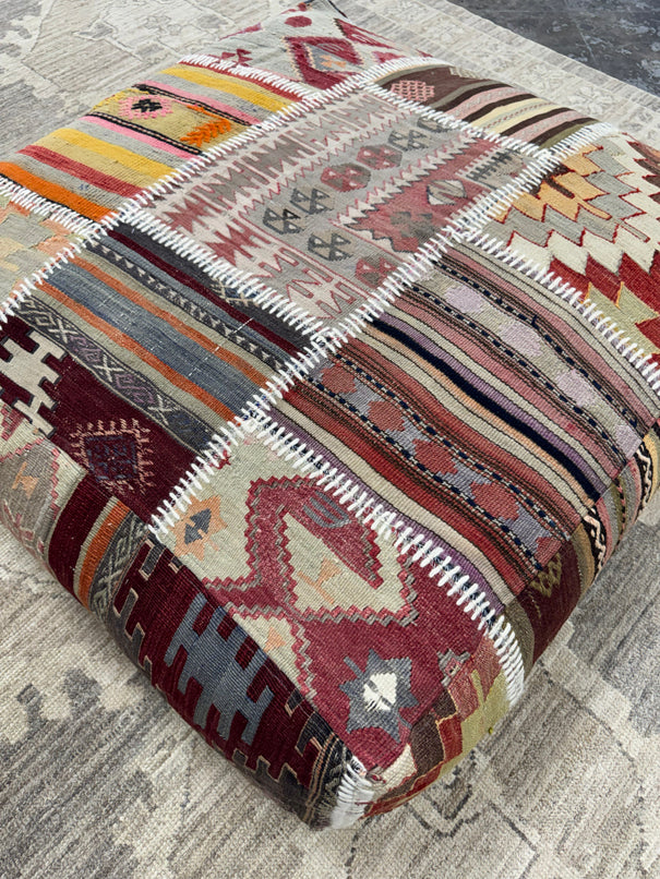 Turkish Kilim Ottoman Pouffe 39"x39"x12" #01-P