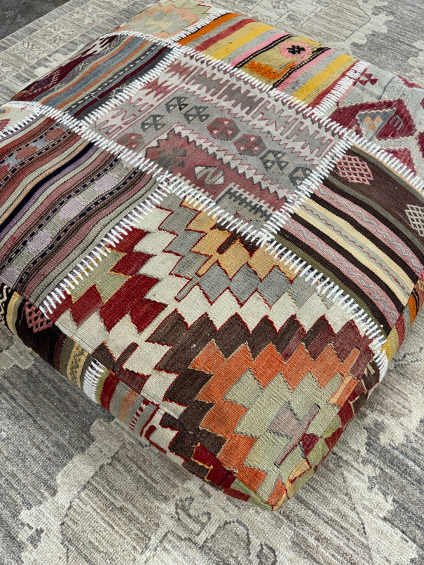 Turkish Kilim Ottoman Pouffe 39"x39"x12" #01-P