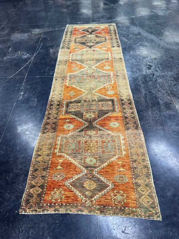 Turkish Vintage Runner Rug 3'4'' x 11'2'' #13040