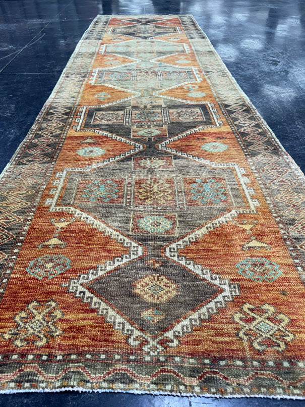 Turkish Vintage Runner Rug 3'4'' x 11'2'' #13040