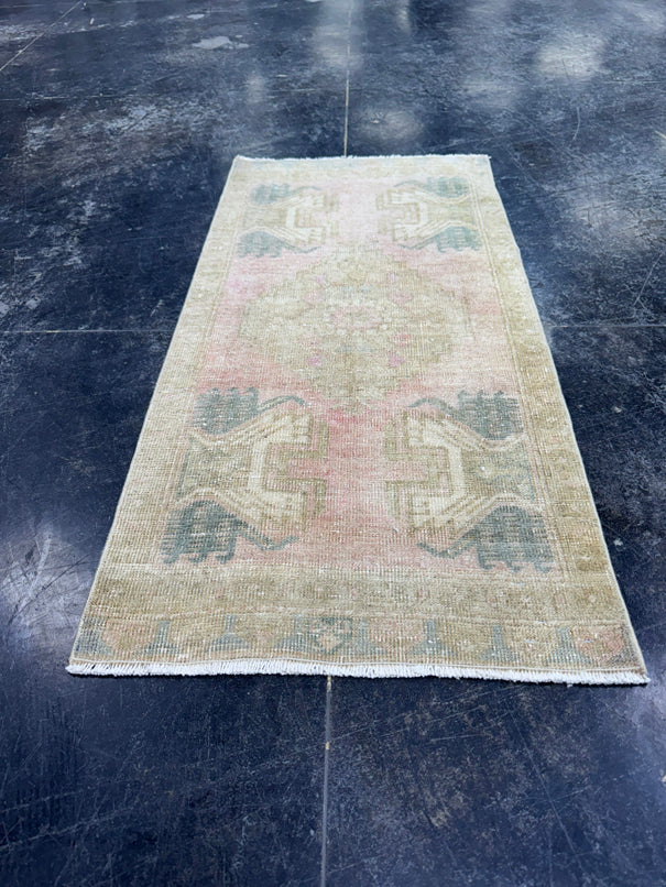 Turkish Mini Rug Oriental Hand Knotted Vintage Rug  1'7'' x  3'3'' #12264