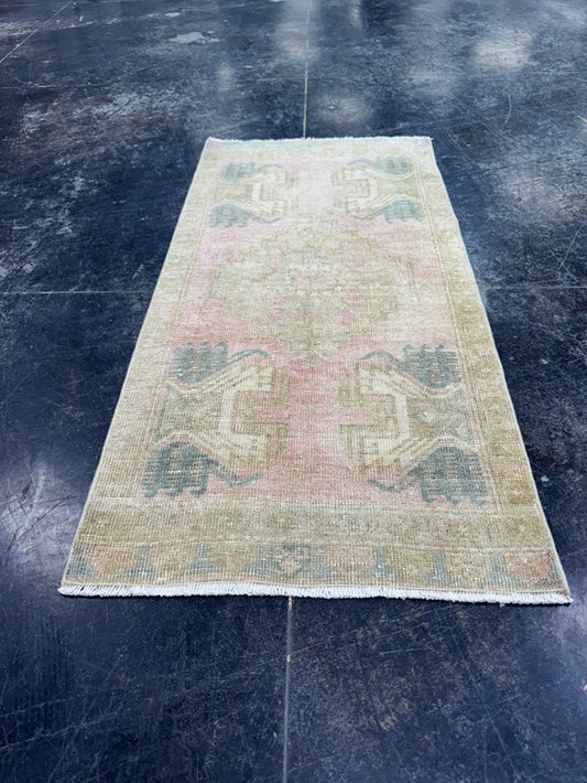 Turkish Mini Rug Oriental Hand Knotted Vintage Rug  1'7'' x  3'3'' #12264