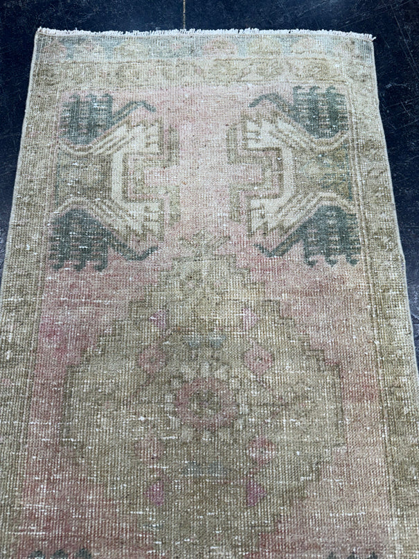 Turkish Mini Rug Oriental Hand Knotted Vintage Rug  1'7'' x  3'3'' #12264
