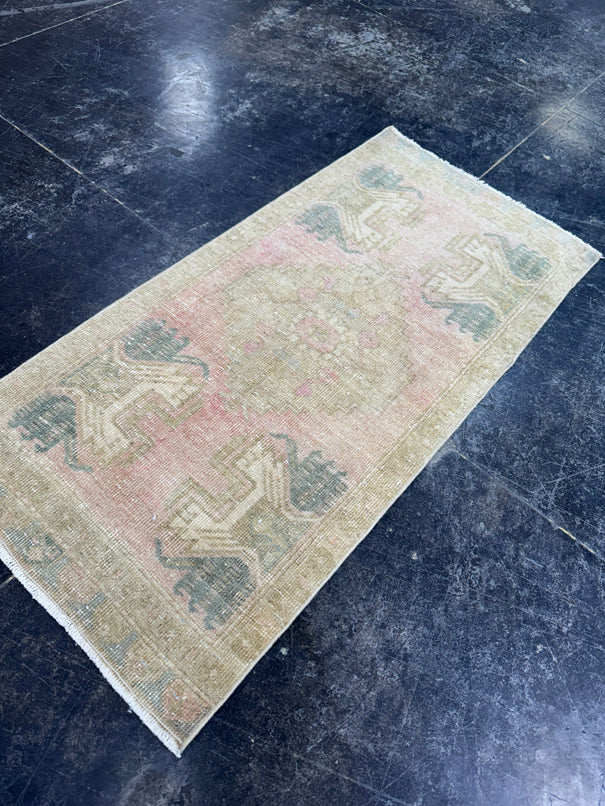 Turkish Mini Rug Oriental Hand Knotted Vintage Rug  1'7'' x  3'3'' #12264