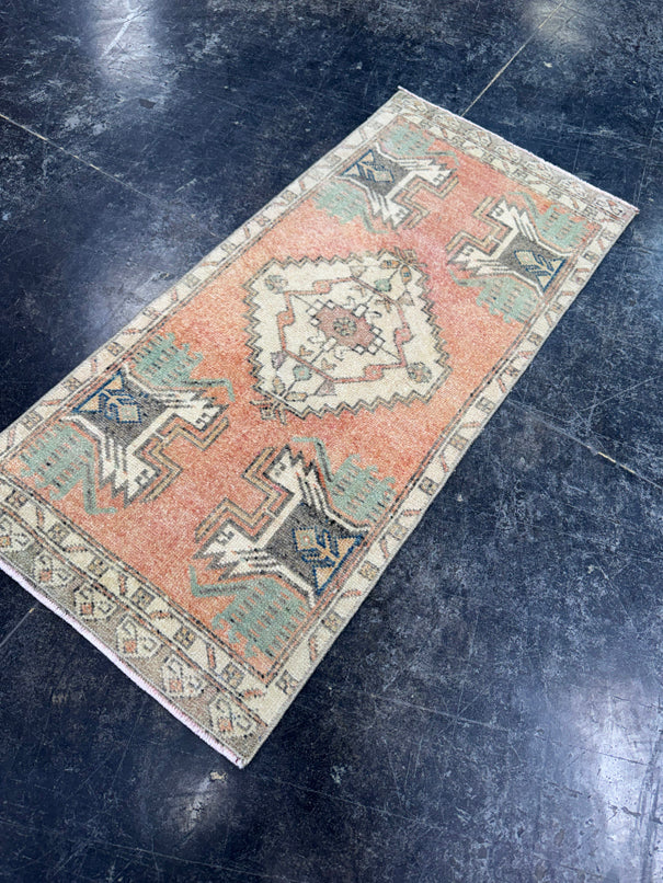 Turkish Mini Rug Oriental Hand Knotted Vintage Rug  1'6'' x  3'2'' #12260