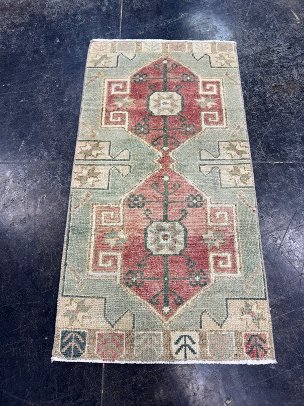 Turkish Mini Rug Oriental Hand Knotted Vintage Rug  1'7'' x  3'1'' #12258