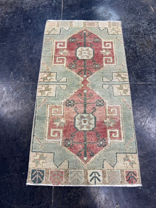 Turkish Mini Rug Oriental Hand Knotted Vintage Rug  1'7'' x  3'1'' #12258