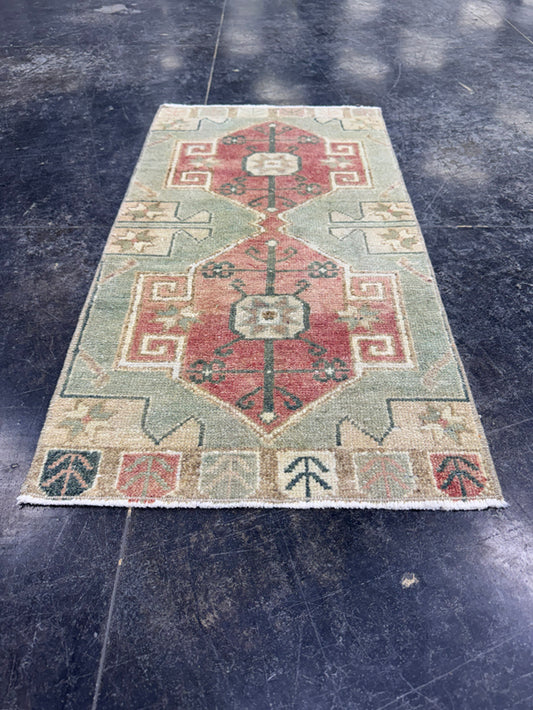 Turkish Mini Rug Oriental Hand Knotted Vintage Rug  1'7'' x  3'1'' #12258